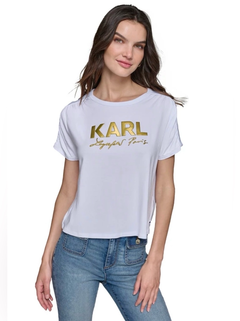 Karl Lagerfeld White Tee with Gold Accents